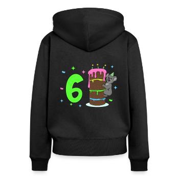 Avec Koala - Anniversaire des enfants 6 ans - Sweat à capuche zippé Premium bio Femme - noir - Dos - Julia (174cm)
