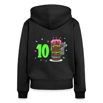 Avec Koala - Anniversaire des enfants 10 ans - Sweat à capuche zippé Premium bio Femme - noir - Dos - Julia (174cm)