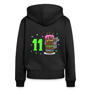 Avec Koala - Anniversaire des enfants 11 ans - Sweat à capuche zippé Premium bio Femme - noir - Dos - Julia (174cm)