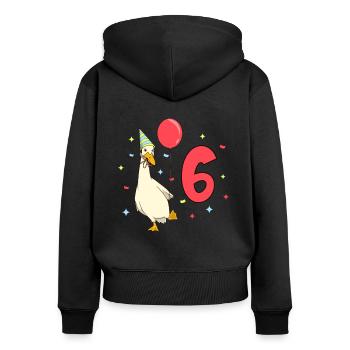 avec Laufenente - Anniversaire des enfants 6 ans - Sweat à capuche zippé Premium bio Femme - noir - Dos - Julia (174cm)