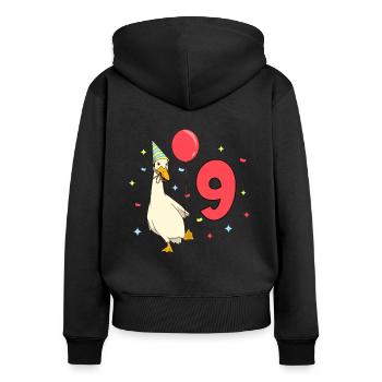 Mit Laufente - Kinder Geburtstag 9 Jahre - Frauen Premium Bio Zip Hoodie - Schwarz - Hinten - Julia (174cm)