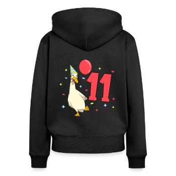 avec Laufenente - Anniversaire des enfants 11 ans - Sweat à capuche zippé Premium bio Femme - noir - Dos - Julia (174cm)