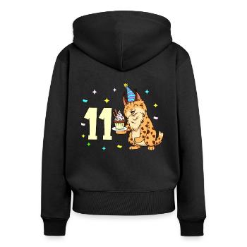 Avec lynx - anniversaire des enfants 11 ans - Sweat à capuche zippé Premium bio Femme - noir - Dos - Julia (174cm)