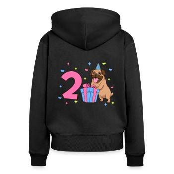 Avec Carlin - Anniversaire de fille 2 ans - Sweat à capuche zippé Premium bio Femme - noir - Dos - Julia (174cm)