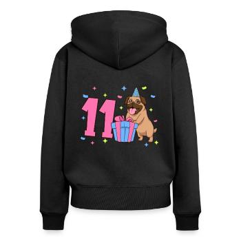 Avec Carlin - Fille Anniversaire 11 ans - Sweat à capuche zippé Premium bio Femme - noir - Dos - Julia (174cm)