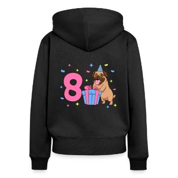 Avec Carlin - Fille Anniversaire 8 Ans - Sweat à capuche zippé Premium bio Femme - noir - Dos - Julia (174cm)