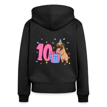 Avec Carlin - Anniversaire de fille 10 ans - Sweat à capuche zippé Premium bio Femme - noir - Dos - Julia (174cm)