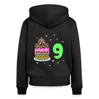 Mit Spinne - Kinder Geburtstag 9 Jahre - Frauen Premium Bio Zip Hoodie - Schwarz - Hinten - Julia (174cm)