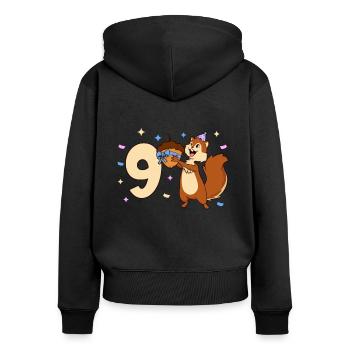 Streifenhörnchen - Kinder Geburtstag 9 Jahre - Frauen Premium Bio Zip Hoodie - Schwarz - Hinten - Julia (174cm)
