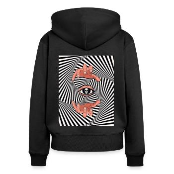Weirdcore Ästhetische Optische Illusion Totenkopf - Frauen Premium Bio Zip Hoodie - Schwarz - Hinten - Julia (174cm)