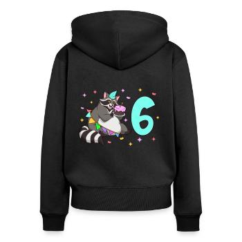 Avec raton laveur - anniversaire des enfants 6 ans - Sweat à capuche zippé Premium bio Femme - noir - Dos - Julia (174cm)