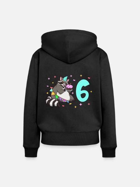 Mit Waschbär - Kinder Geburtstag 6 Jahre - Frauen Premium Bio Zip Hoodie - Schwarz