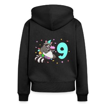 Mit Waschbär - Kinder Geburtstag 9 Jahre - Frauen Premium Bio Zip Hoodie - Schwarz - Hinten - Julia (174cm)