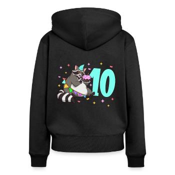 Mit Waschbär - Kinder Geburtstag 10 Jahre - Frauen Premium Bio Zip Hoodie - Schwarz - Hinten - Julia (174cm)