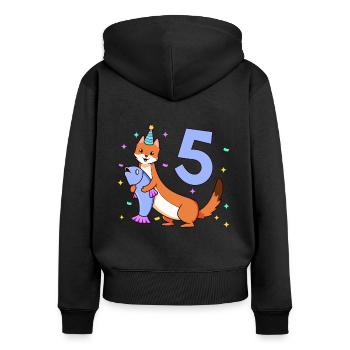Mit Wiesel - Kinder Geburtstag 5 Jahre - Frauen Premium Bio Zip Hoodie - Schwarz - Hinten - Julia (174cm)