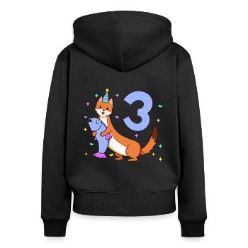 Mit Wiesel - Kinder Geburtstag 3 Jahre - Frauen Premium Bio Zip Hoodie - Schwarz - Hinten - Julia (174cm)