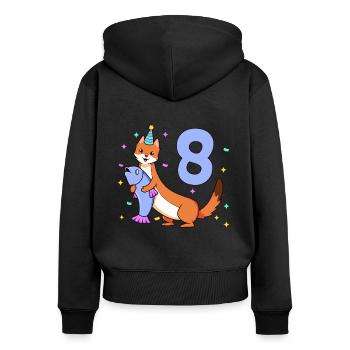 Avec Weasel - Anniversaire des enfants 8 ans - Sweat à capuche zippé Premium bio Femme - noir - Dos - Julia (174cm)