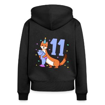 Avec belette - anniversaire des enfants 11 ans - Sweat à capuche zippé Premium bio Femme - noir - Dos - Julia (174cm)