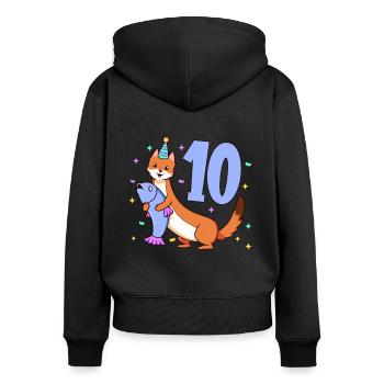 Mit Wiesel - Kinder Geburtstag 10 Jahre - Frauen Premium Bio Zip Hoodie - Schwarz - Hinten - Julia (174cm)