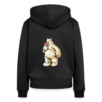Comic Eisbär genießt Eistüte - Frauen Premium Bio Zip Hoodie - Schwarz - Hinten - Julia (174cm)