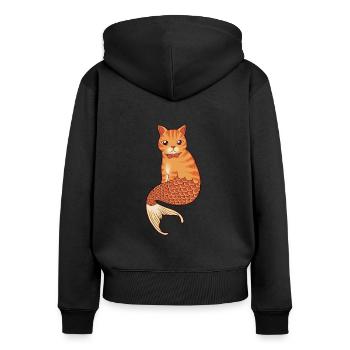 Die Katzen Meerjungfrau - Frauen Premium Bio Zip Hoodie - Schwarz - Hinten - Julia (174cm)