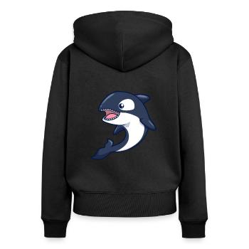 Kawaii Whale - Orque - Sweat à capuche zippé Premium bio Femme - noir - Dos - Julia (174cm)