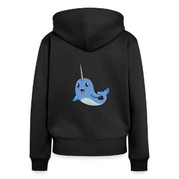 Kawaii Whale - Narval - Sweat à capuche zippé Premium bio Femme - noir - Dos - Julia (174cm)