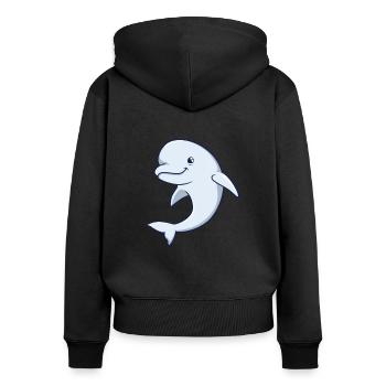 Kawaii Whale - Béluga - Sweat à capuche zippé Premium bio Femme - noir - Dos - Julia (174cm)