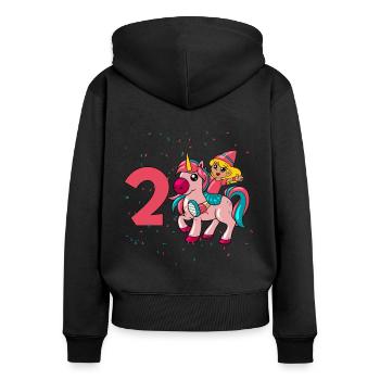 Avec licorne - Anniversaire de fille 2 ans - Sweat à capuche zippé Premium bio Femme - noir - Dos - Julia (174cm)