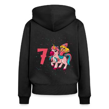 With Unicorn - Girl Birthday 7 Years - Women's Premium Organic Zip Hoodie - black - Back - Julia (174cm)