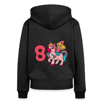 Avec licorne - Anniversaire de fille 8 ans - Sweat à capuche zippé Premium bio Femme - noir - Dos - Julia (174cm)