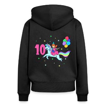 Mit Einhorn - Mädchen Geburtstag 10 Jahre - Frauen Premium Bio Zip Hoodie - Schwarz - Hinten - Julia (174cm)