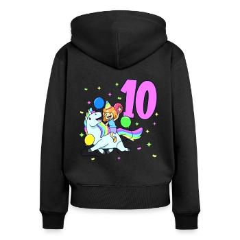 Mit Einhorn - Mädchen Geburtstag 10 Jahre - Frauen Premium Bio Zip Hoodie - Schwarz - Hinten - Julia (174cm)