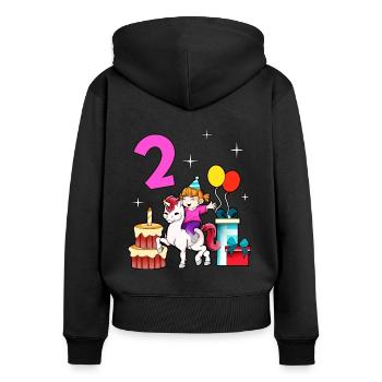 Avec licorne - Anniversaire de fille 2 ans - Sweat à capuche zippé Premium bio Femme - noir - Dos - Julia (174cm)
