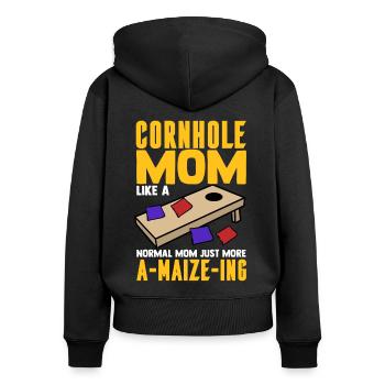 Mais-Loch - Frauen Premium Bio Zip Hoodie - Schwarz - Hinten - Julia (174cm)