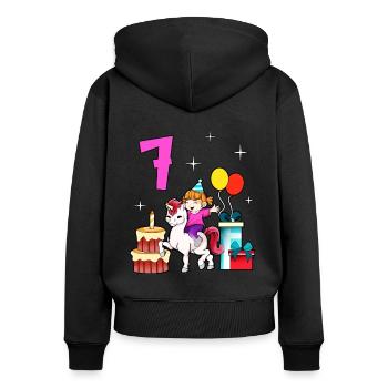 With Unicorn - Girl Birthday 7 Years - Women's Premium Organic Zip Hoodie - black - Back - Julia (174cm)