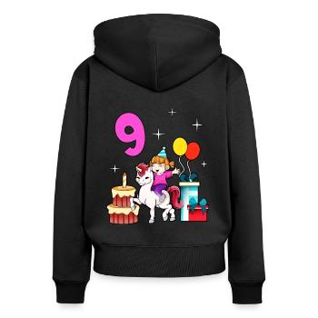 Mit Einhorn - Mädchen Geburtstag 9 Jahre - Frauen Premium Bio Zip Hoodie - Schwarz - Hinten - Julia (174cm)