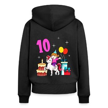 Mit Einhorn - Mädchen Geburtstag 10 Jahre - Frauen Premium Bio Zip Hoodie - Schwarz - Hinten - Julia (174cm)