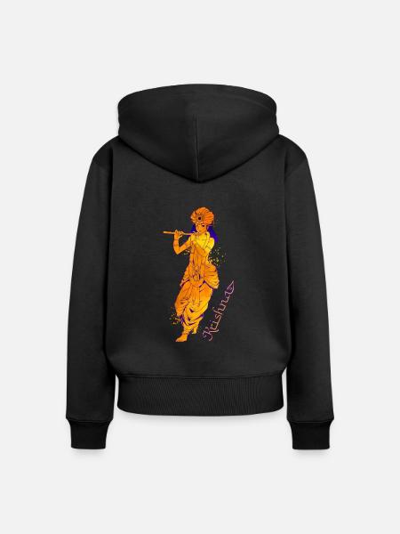 Hindu God - the Blue Flute Player Krishna - Women's Premium Organic Zip Hoodie - black