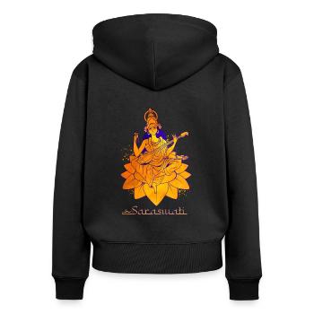 Hindu God - Saraswati - Women's Premium Organic Zip Hoodie - black - Back - Julia (174cm)