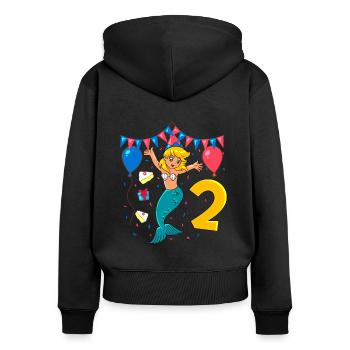 Avec Sirène - Anniversaire de fille 2 ans - Sweat à capuche zippé Premium bio Femme - noir - Dos - Julia (174cm)