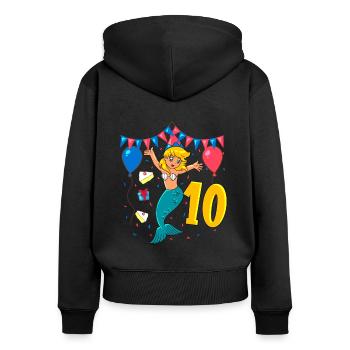 Avec Sirène - Anniversaire de fille 10 ans - Sweat à capuche zippé Premium bio Femme - noir - Dos - Julia (174cm)