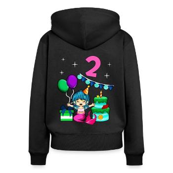 Avec Sirène - Anniversaire de fille 2 ans - Sweat à capuche zippé Premium bio Femme - noir - Dos - Julia (174cm)