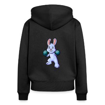 Cartoon Kaninchen Boxer - Frauen Premium Bio Zip Hoodie - Schwarz - Hinten - Julia (174cm)