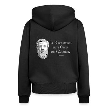 Im Krieg ist das erste Opfer die Wahrheit - Frauen Premium Bio Zip Hoodie - Schwarz - Hinten - Julia (174cm)