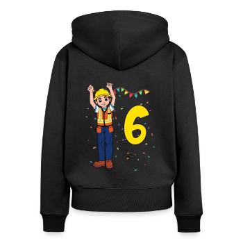 Mit Bauarbeiter - Jungs Geburtstag 6 Jahre - Frauen Premium Bio Zip Hoodie - Schwarz - Hinten - Julia (174cm)