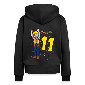Avec ouvrier de la construction - anniversaire des garçons 11 ans - Sweat à capuche zippé Premium bio Femme - noir - Dos - Julia (174cm)