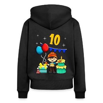 Mit Bauarbeiter - Jungs Geburtstag 10 Jahre - Frauen Premium Bio Zip Hoodie - Schwarz - Hinten - Julia (174cm)