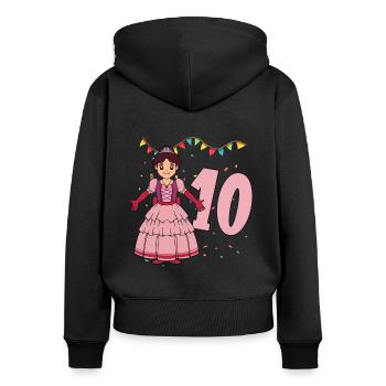 Avec princesse - fille anniversaire 10 ans - Sweat à capuche zippé Premium bio Femme - noir - Dos - Julia (174cm)