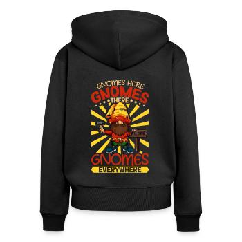 Überall Gartenzwerge - Frauen Premium Bio Zip Hoodie - Schwarz - Hinten - Julia (174cm)